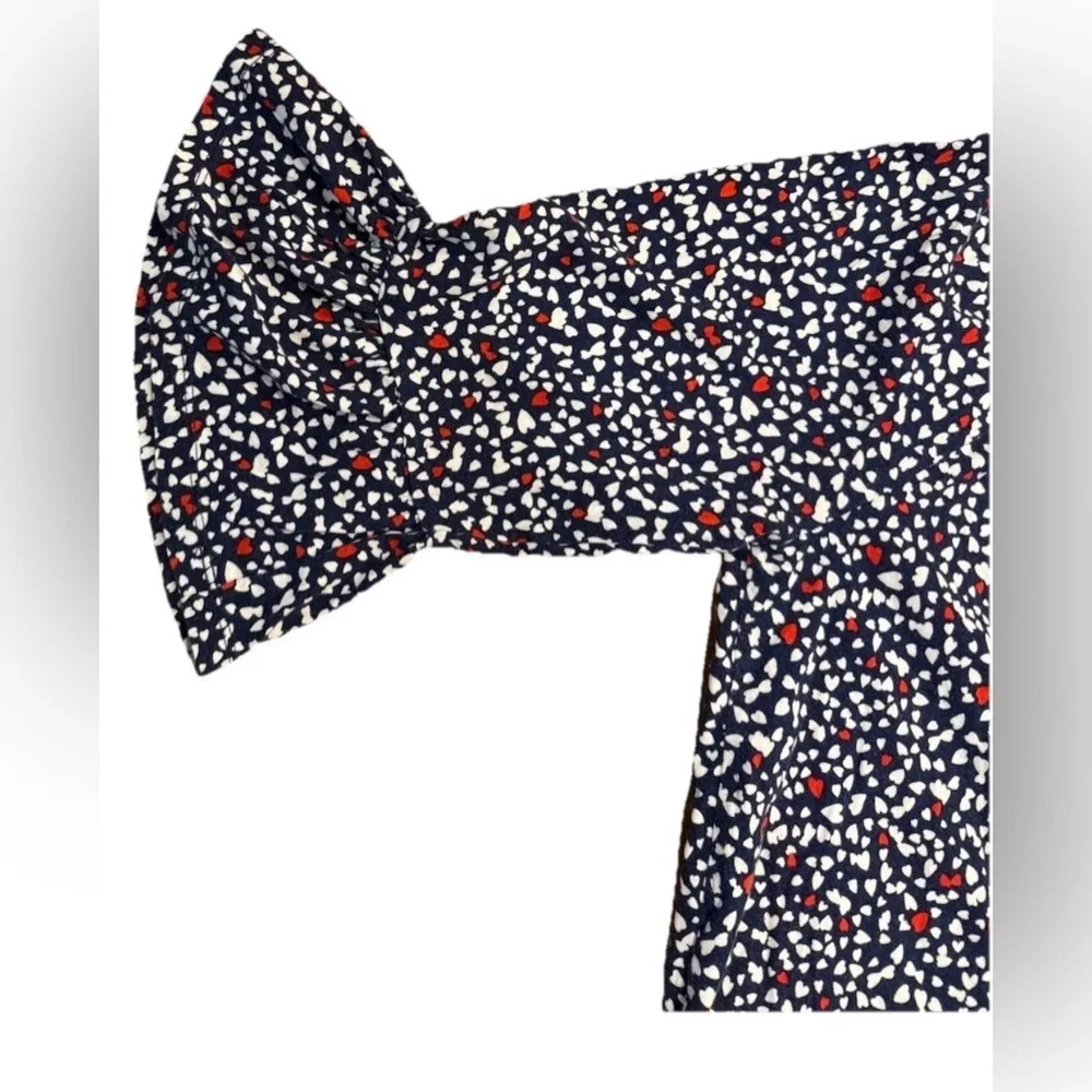 Michael Kors Navy Heart Print Blouse 3/4 Bell Sleeve Scoop Neck L